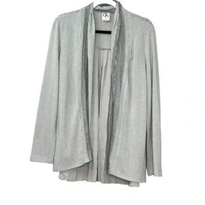 Anthropologie One September Gray Pointelle Lace Open Front Pleaded Cardigan Sz M